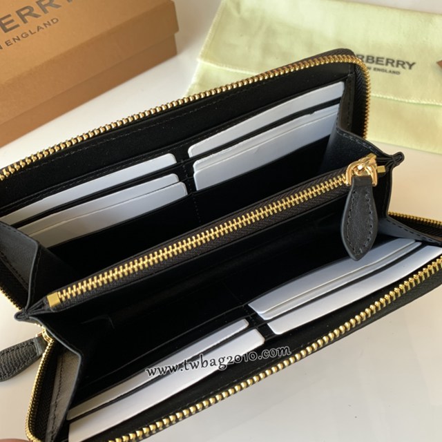Burberry專門店新款Haymarket格紋拼皮革拉鏈錢包 巴寶莉男女款長錢包 yxb1057